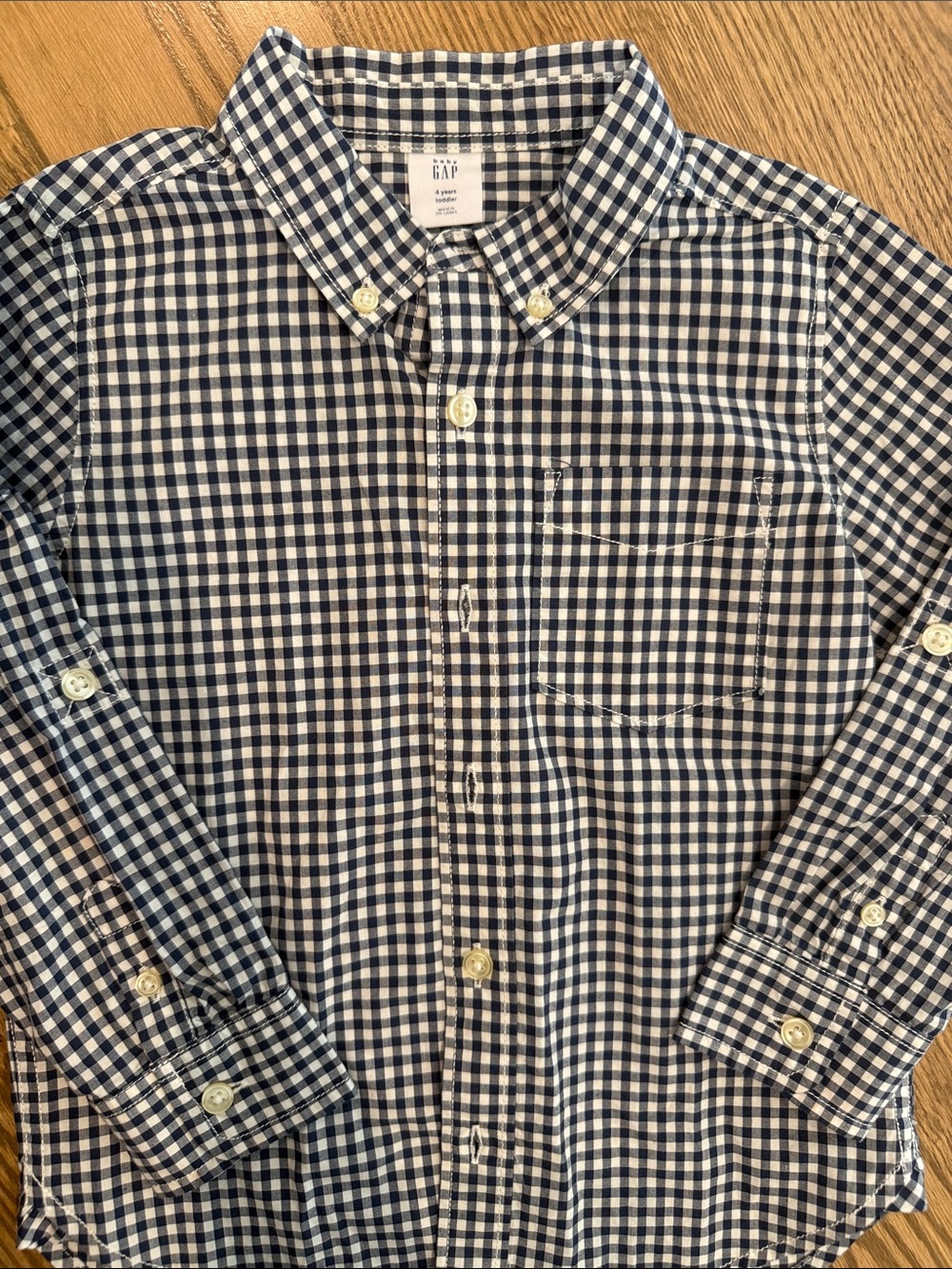 GAP Navy and White Gingham Button-Down Shirt Boys 4T